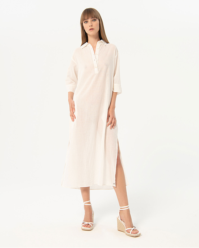 Vestido camisero algodón fino Blanco
