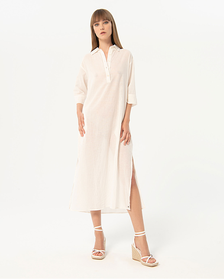 Vestido camisero algodón fino Blanco