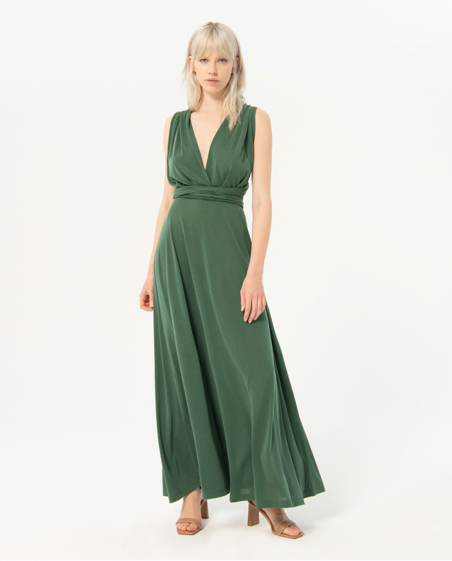 Vestido largo con tirantes multiposición Kaki