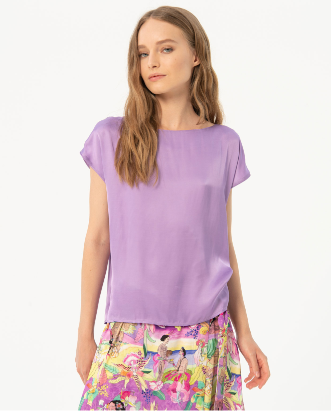 Camiseta satén manga corta lisa Lila