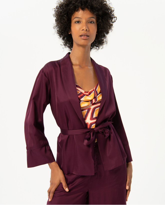 Chaqueta kimono satinada lisa Granate