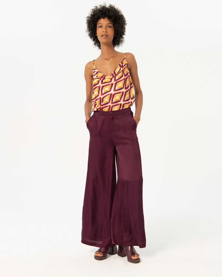 Pantalón ancho satinado liso Granate