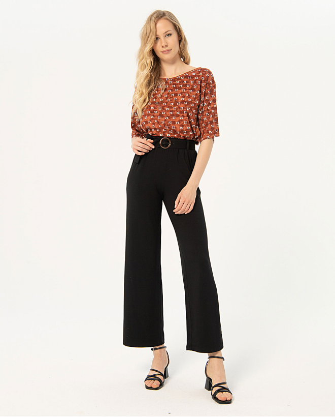 Pantalón largo elástico liso Negro