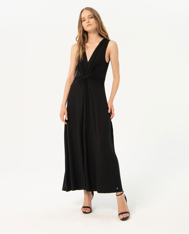 Vestido largo nudo delantero liso Negro