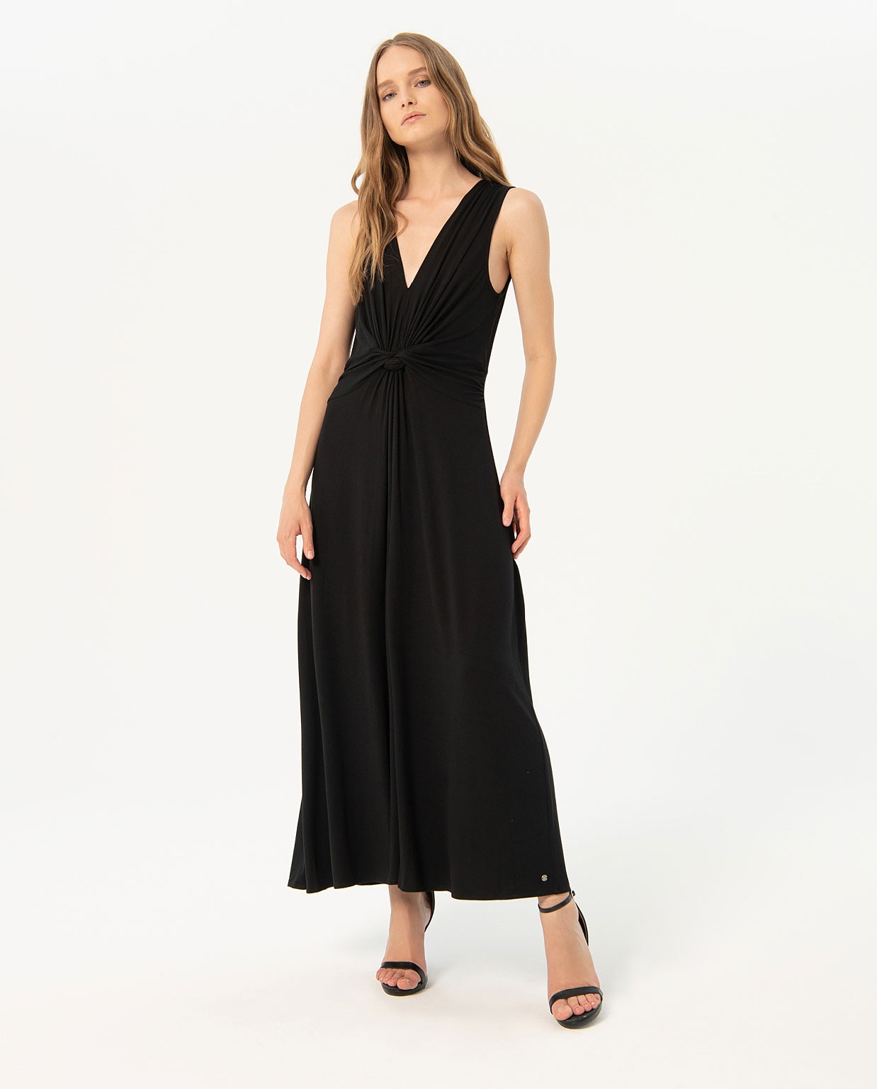 Vestido largo nudo delantero liso Negro