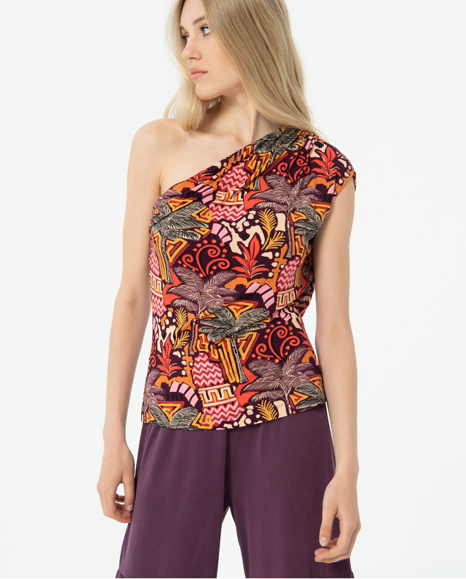 Camiseta elástica asimétrica de aloe-vera Multi