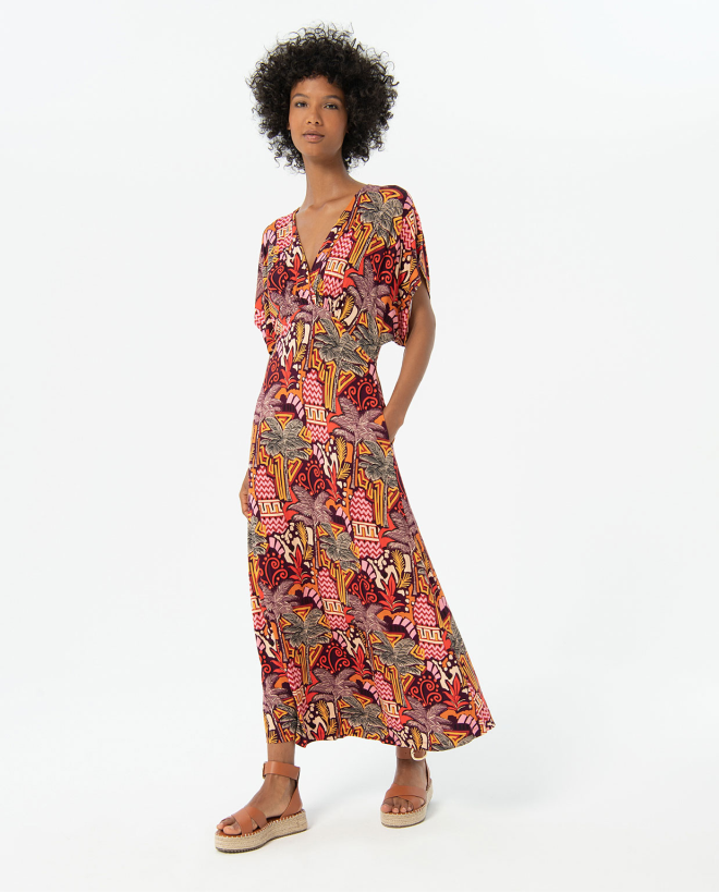 Vestido largo y manga japonesa de aloe-vera Multi