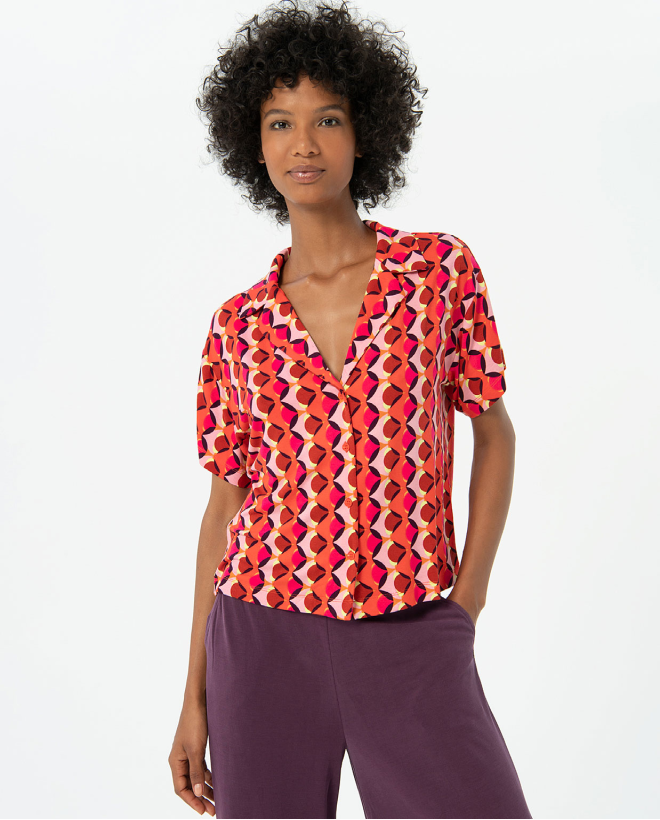 Camisa corta de manga corta estampada Fucsia