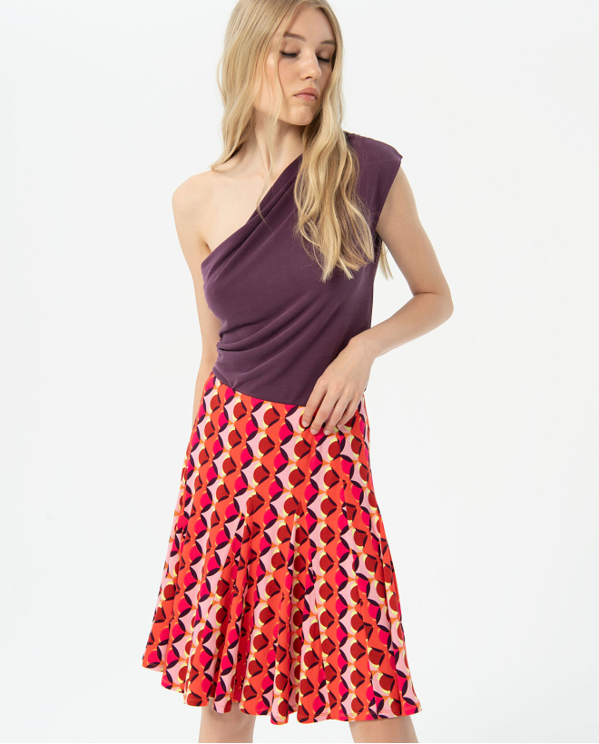 Mini falda estampada con vuelo Fucsia