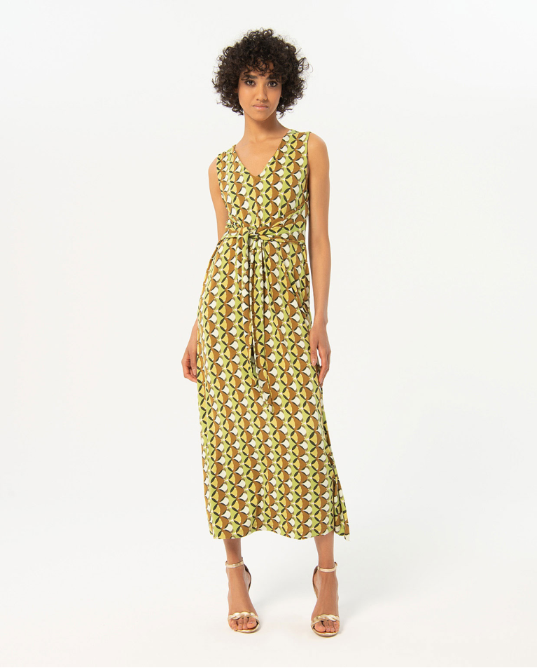 Vestido largo escote V estampado Verde