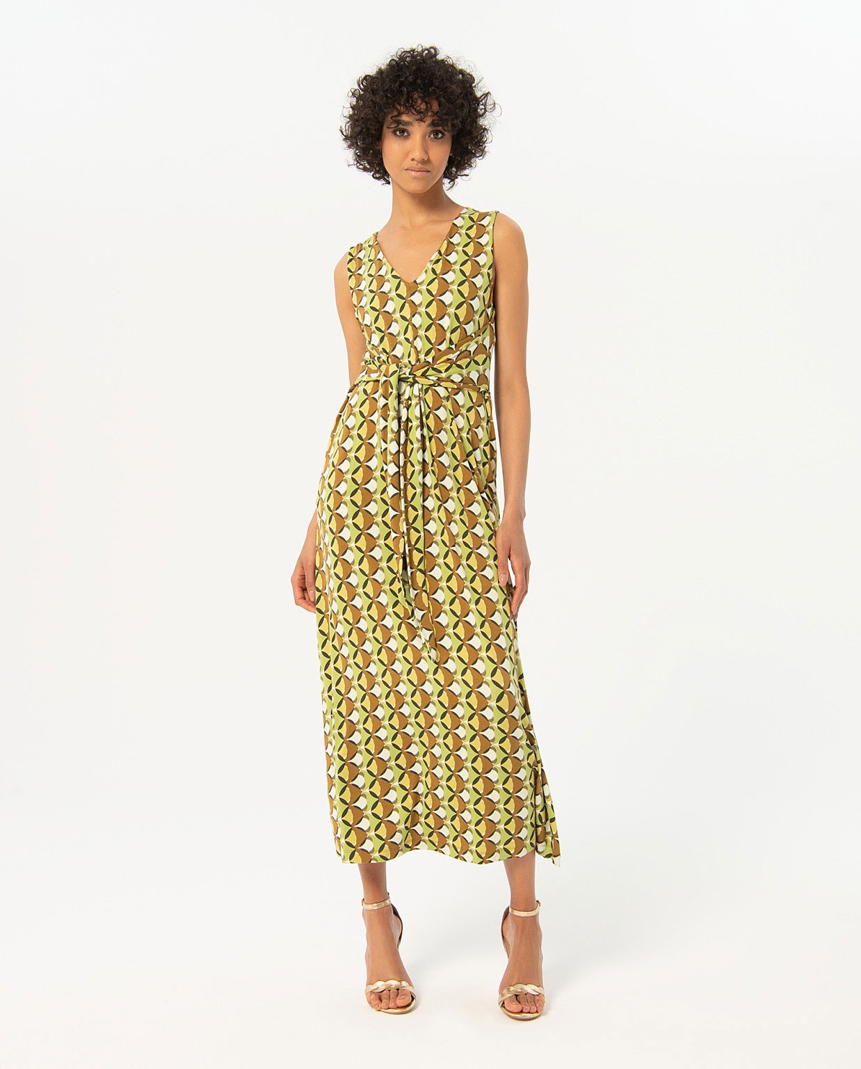 Vestido largo escote V estampado Verde