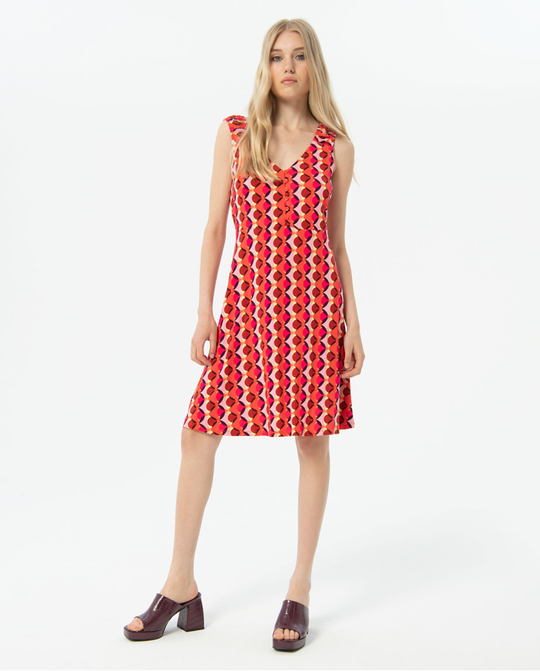 Vestido corto de tirantes estampado Fucsia