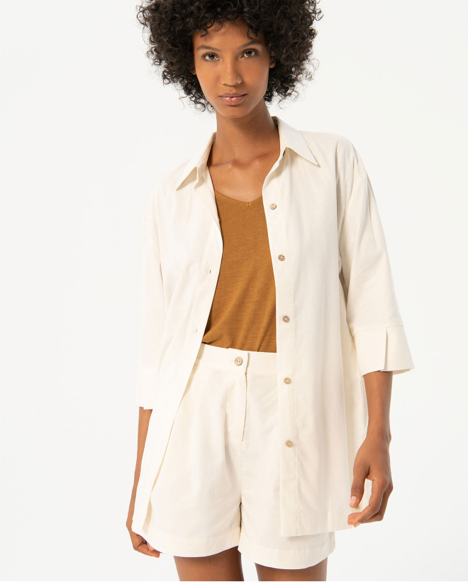 Camisa larga manga 3/4 lisa Blanco