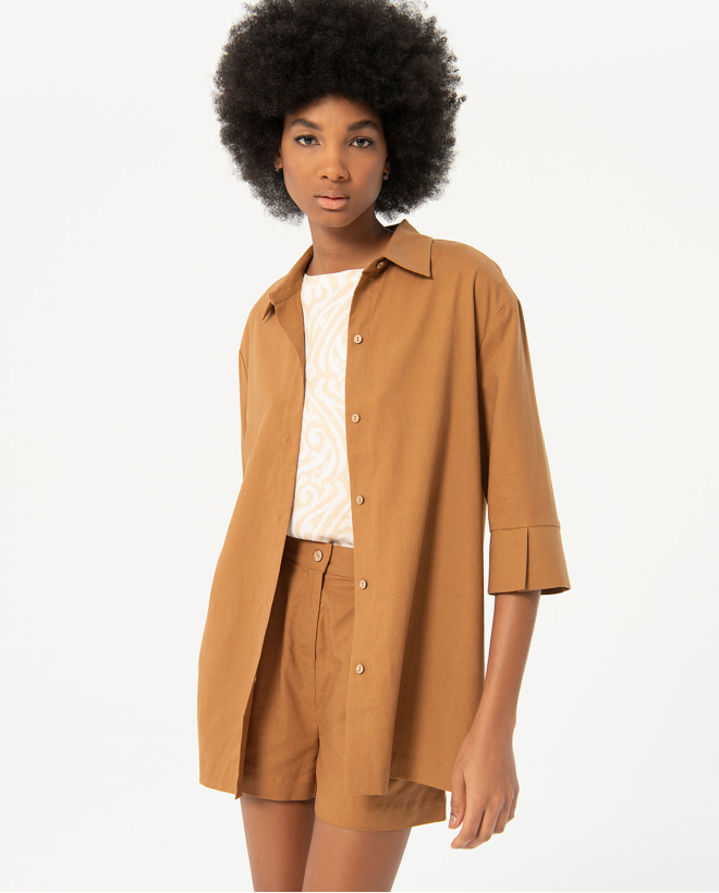Camisa larga manga 3/4 lisa Camel Claro