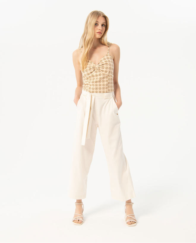 Pantalón cropped ancho y recto liso Blanco