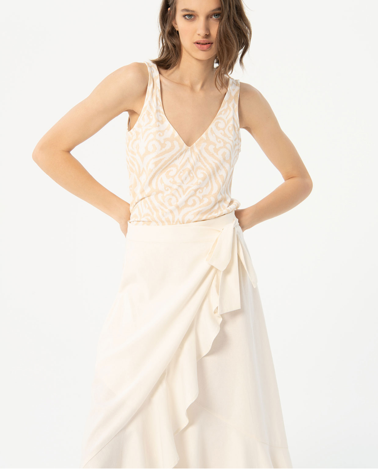 Plain ruffled sarong skirt White