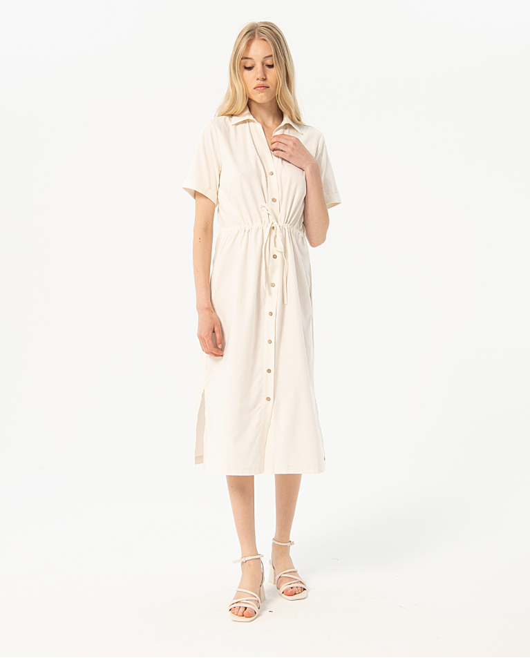 Vestido midi camisero con cinturón liso Blanco