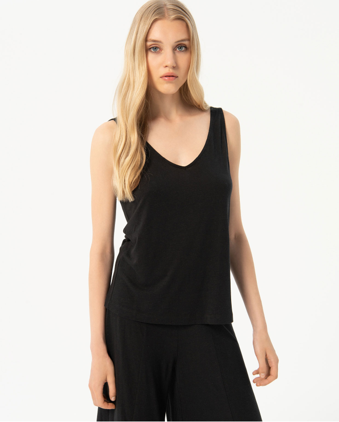 Camiseta ancha de tirantes lisa Negro