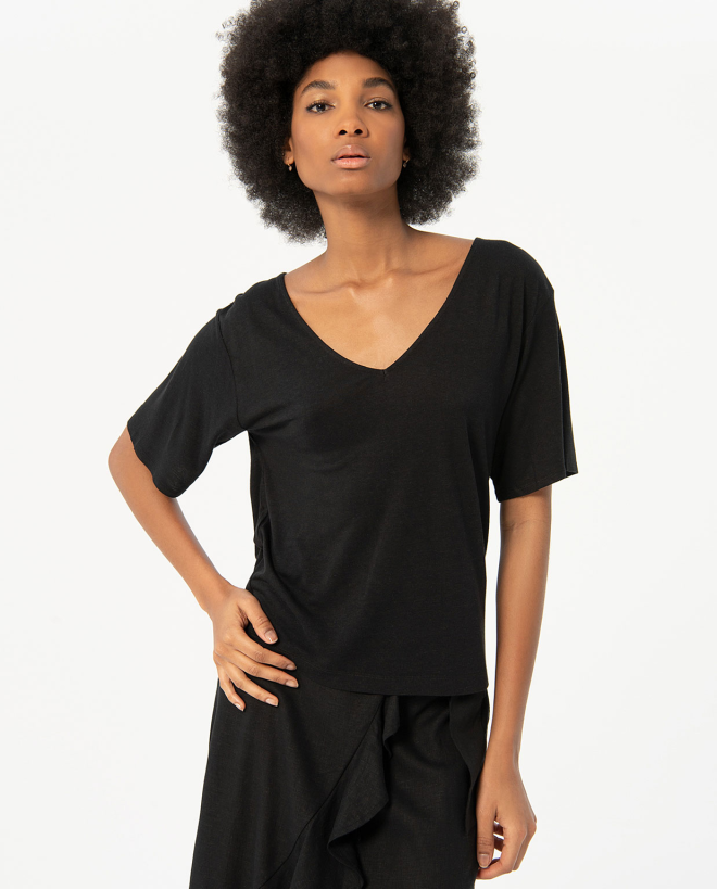 Camiseta ancha de manga corta lisa Negro