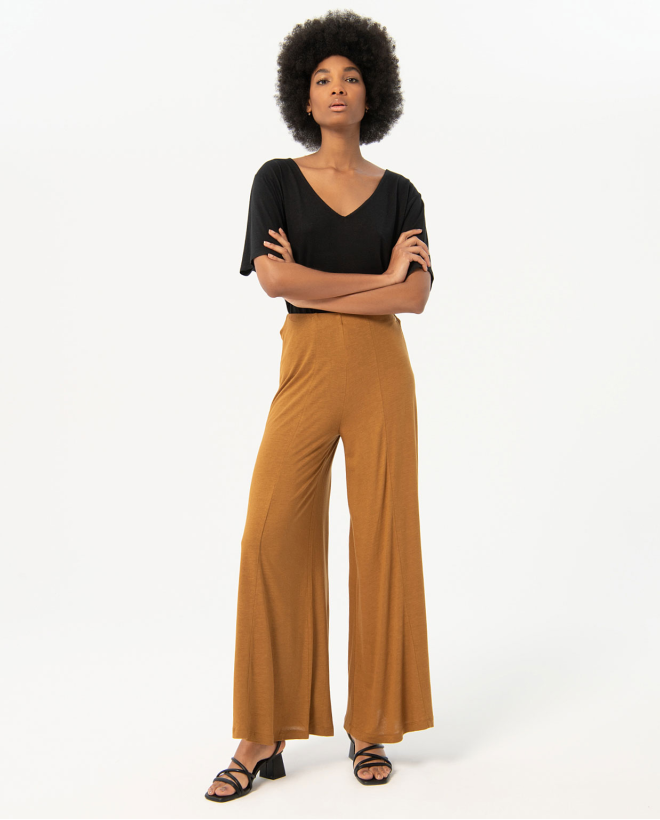 Pantalón largo palazzo liso Camel Claro