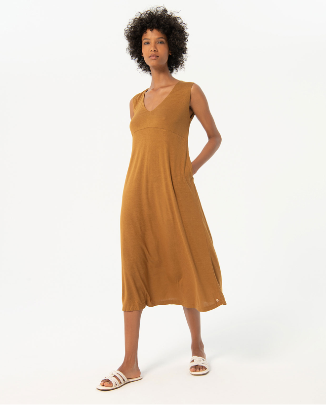 Vestido largo sin mangas liso Camel Claro