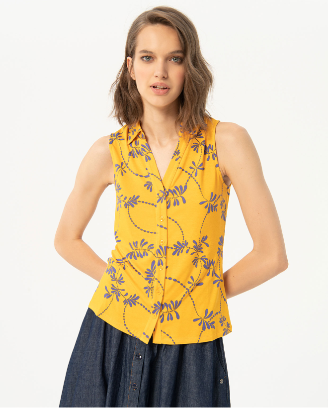 Blusa sin mangas estampada Amarillo