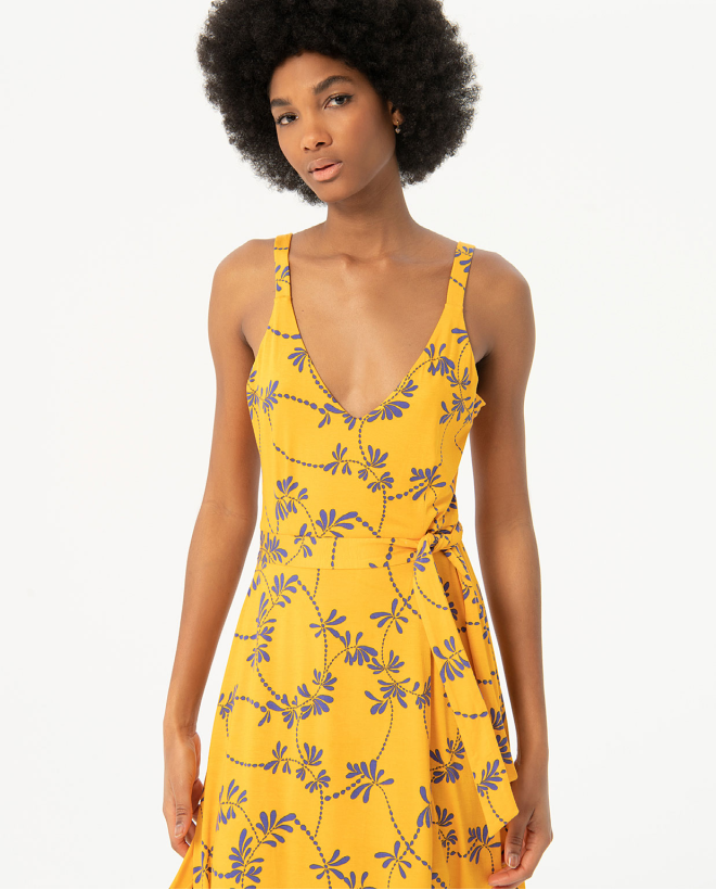 Vestido corto elástico estampado Amarillo