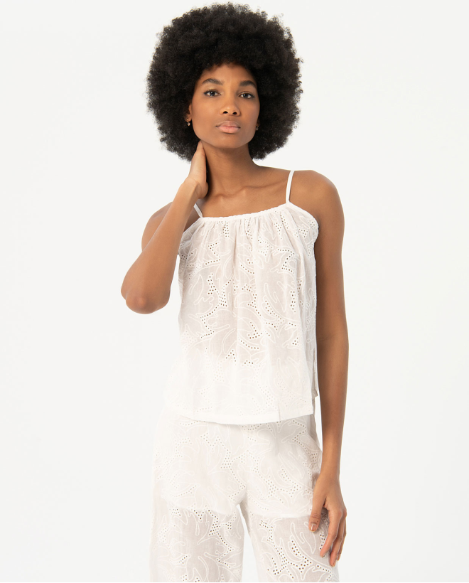 Top tirantes bordado y calado liso Blanco