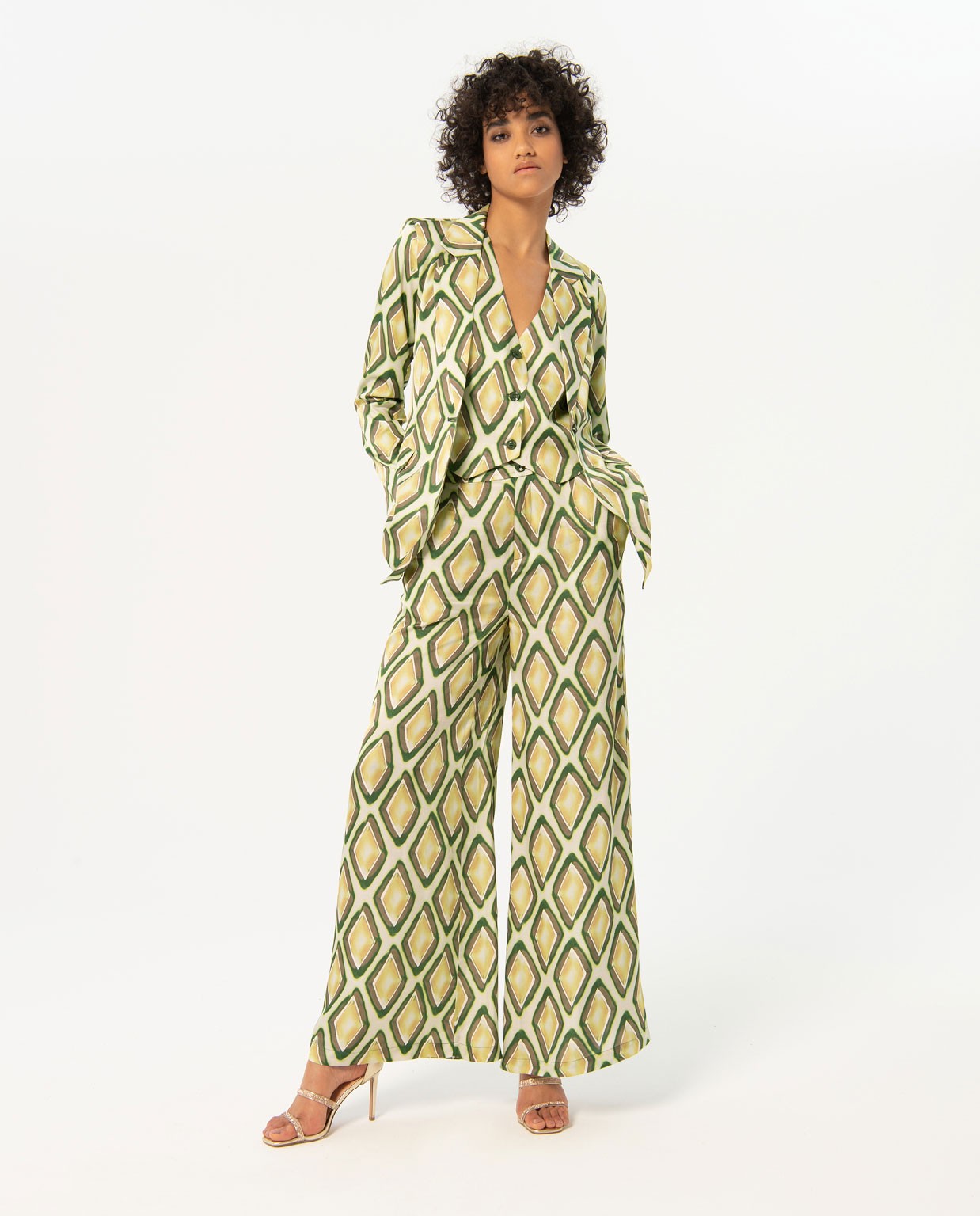 Printed satin blazer with bow Green