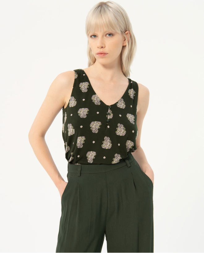 Camiseta sin mangas estampada Kaki