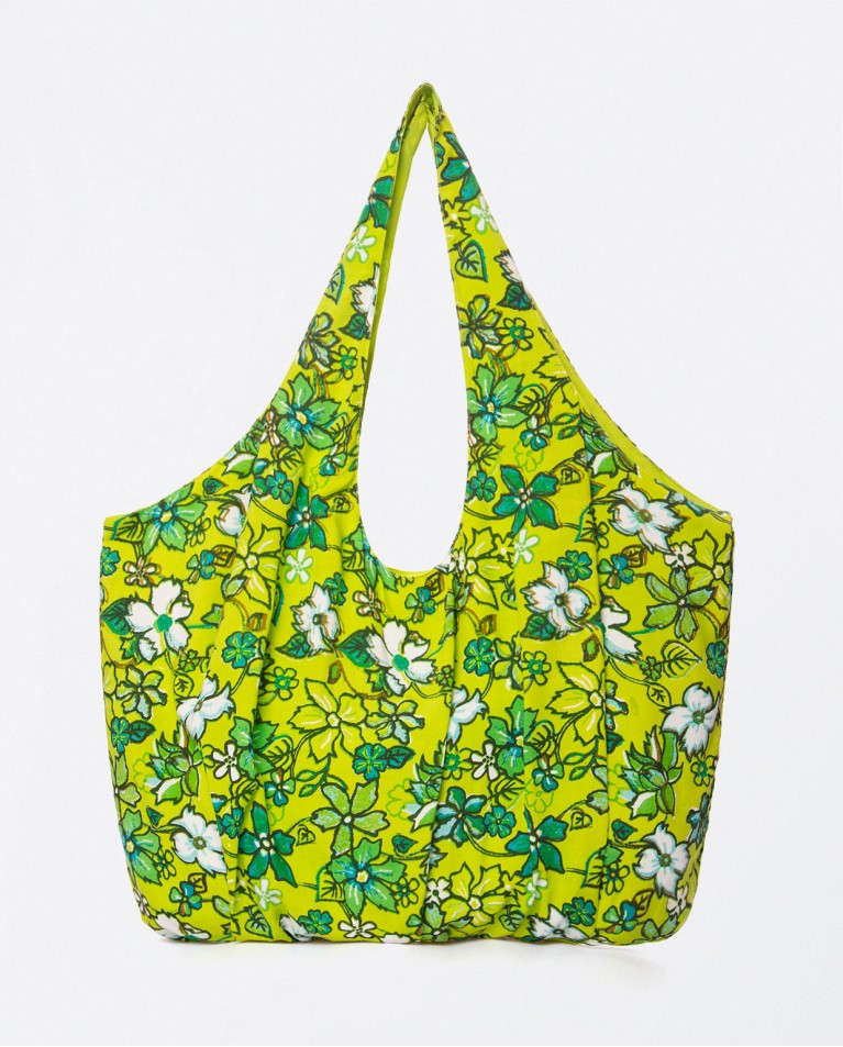Mala estampada com franzidos. Verde ácido