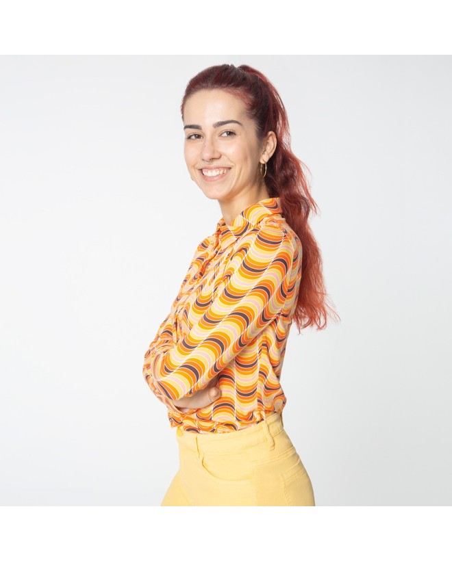 Elastic long sleeve shirt. Waves print Orange