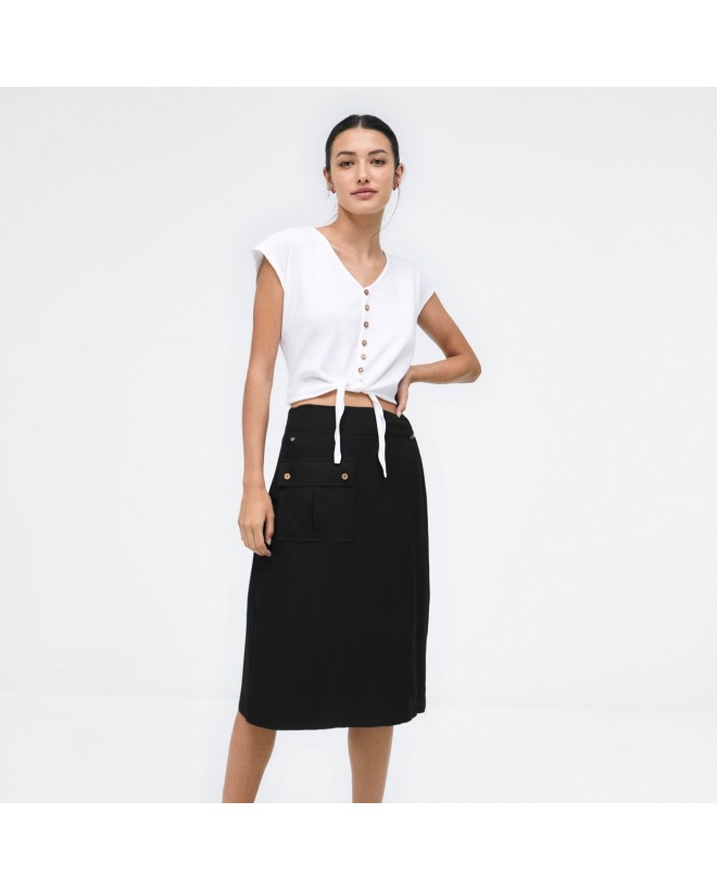 Pareo skirt with side pocket. Black