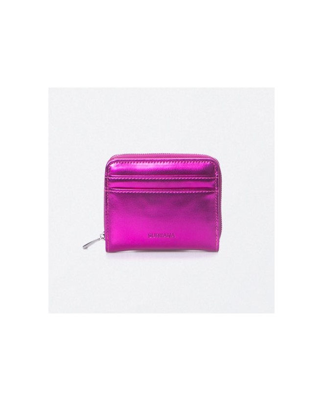 Cartera pequeña con cremallera. Metalizada Fucsia