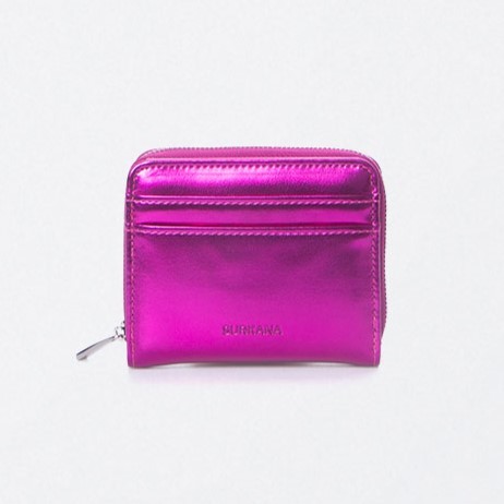 Small purse with zip. Metallic Fuchsia