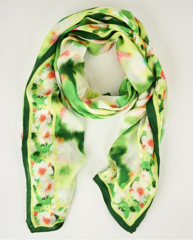 Lenço estampado formato retangular 100x180cm Verde