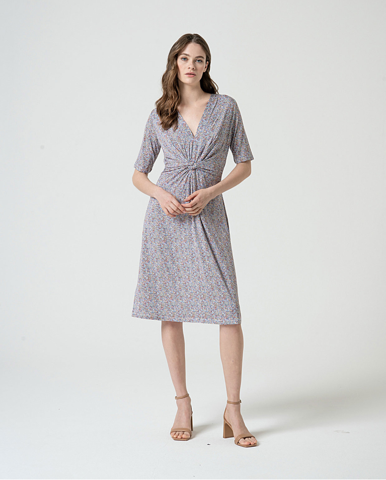 MU:Dress with knot detail at waistband Blue