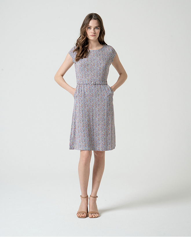 MU:Short sleeve dress with belt Blue