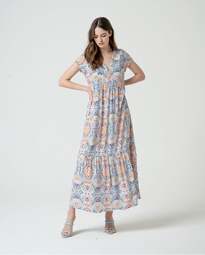 MU:Long dress with short sleeves Multi