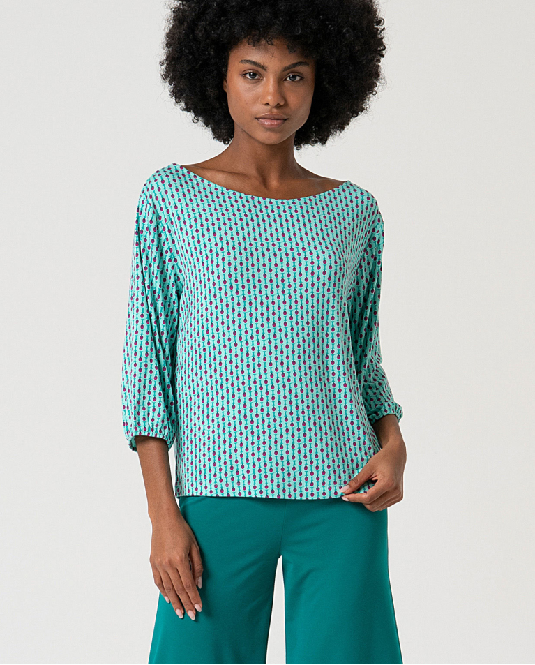 MU:Boat neck T-shirt Aqua green