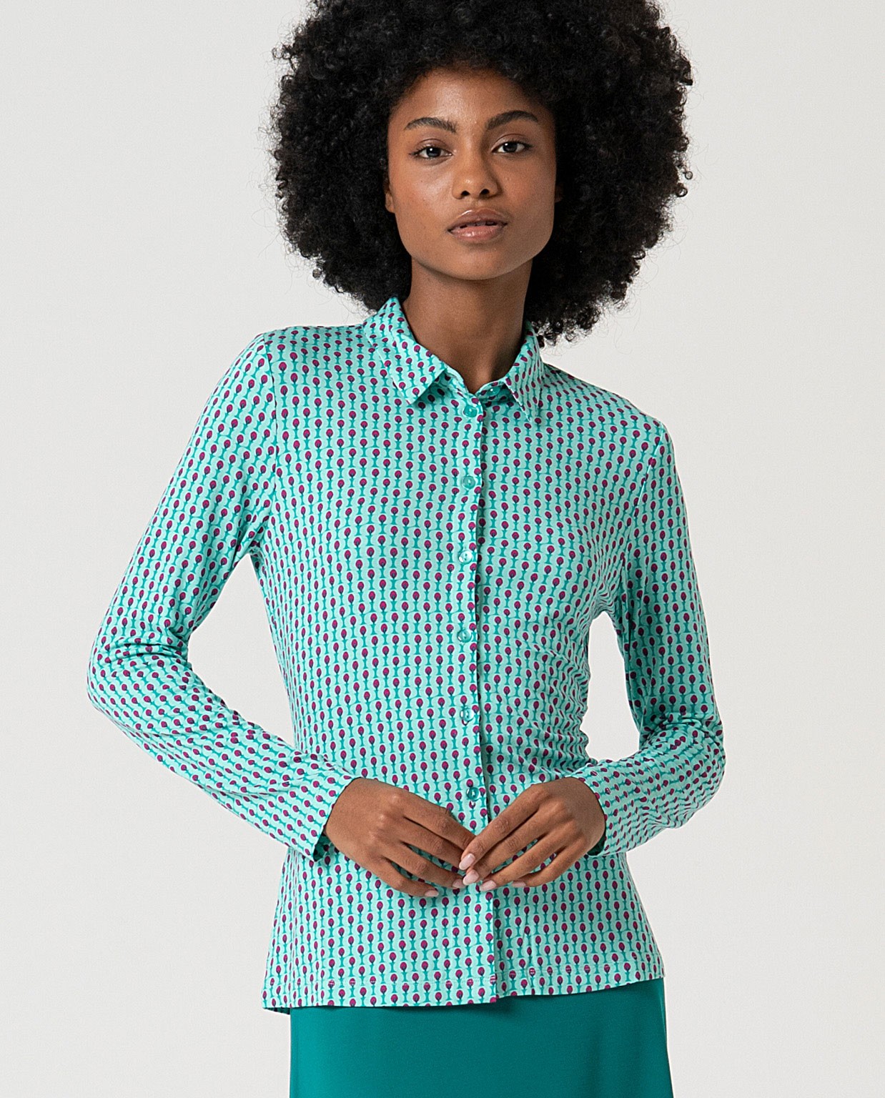 MU:Camisa de manga longa Verde água
