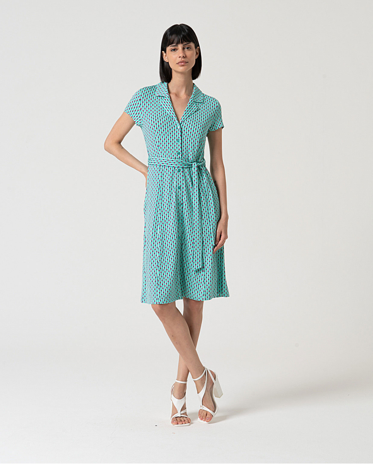 MU:Vestido midi chemise manga curta Verde água