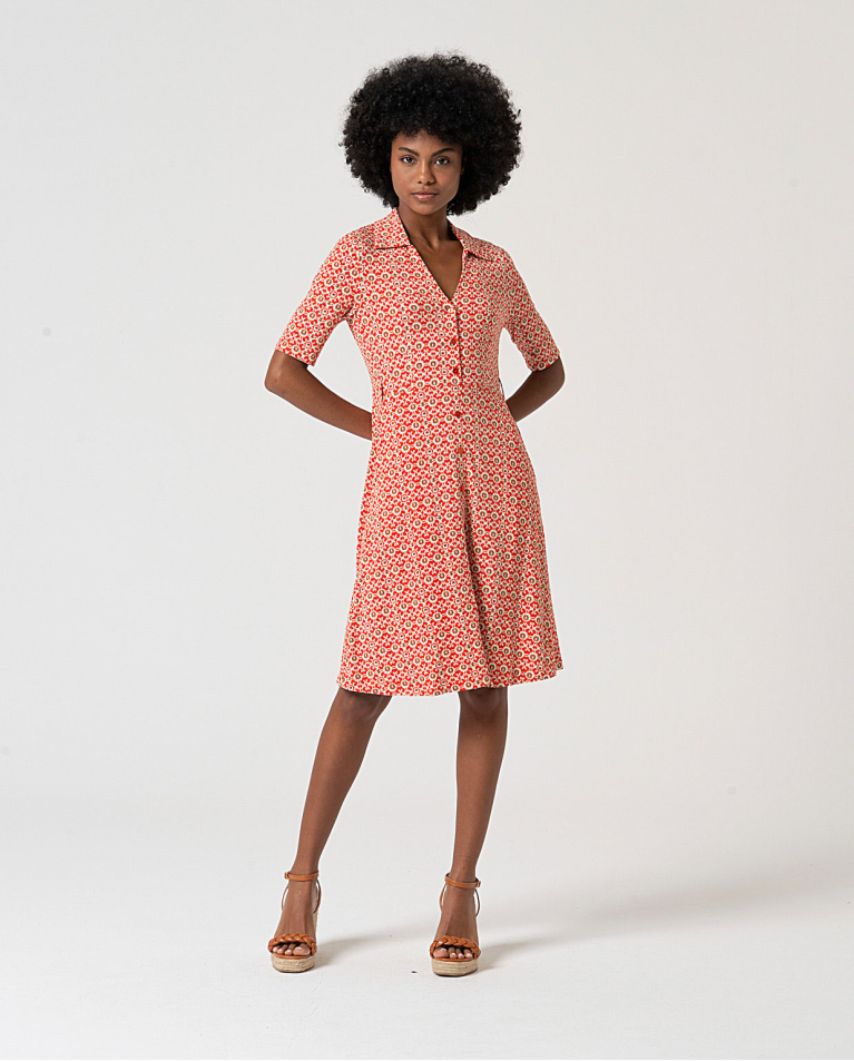 MU:Vestido chemise manga até o cotovelo Rosa
