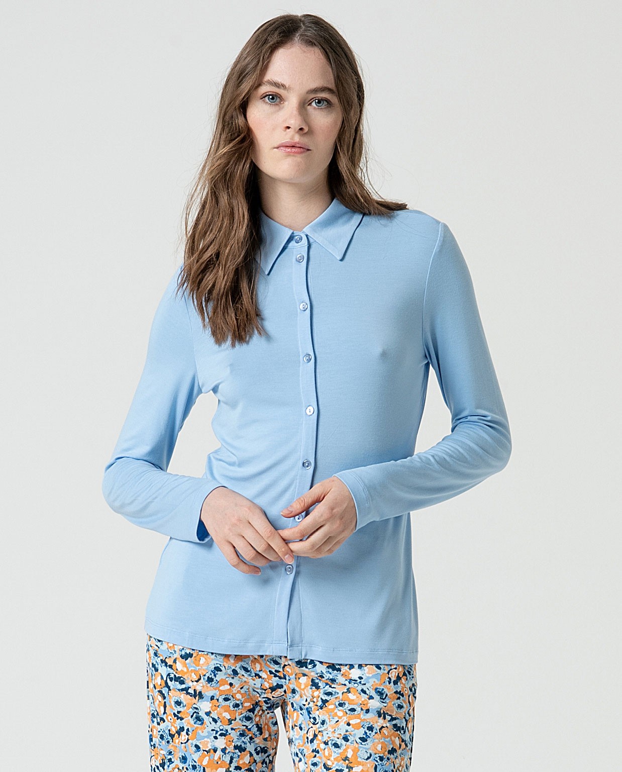 MU:Camisa de manga longa Azul-celeste