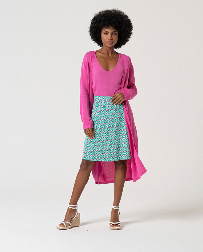 MU:Long open cardigan without buttons Pink