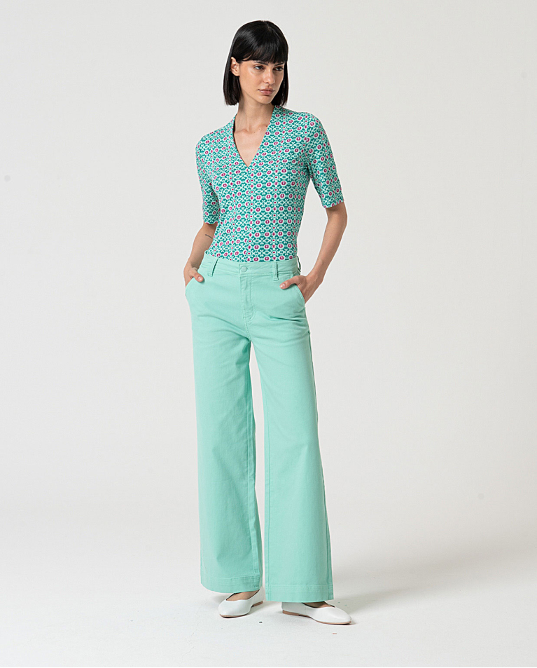 MU: Pantalón acampanado Verde Agua