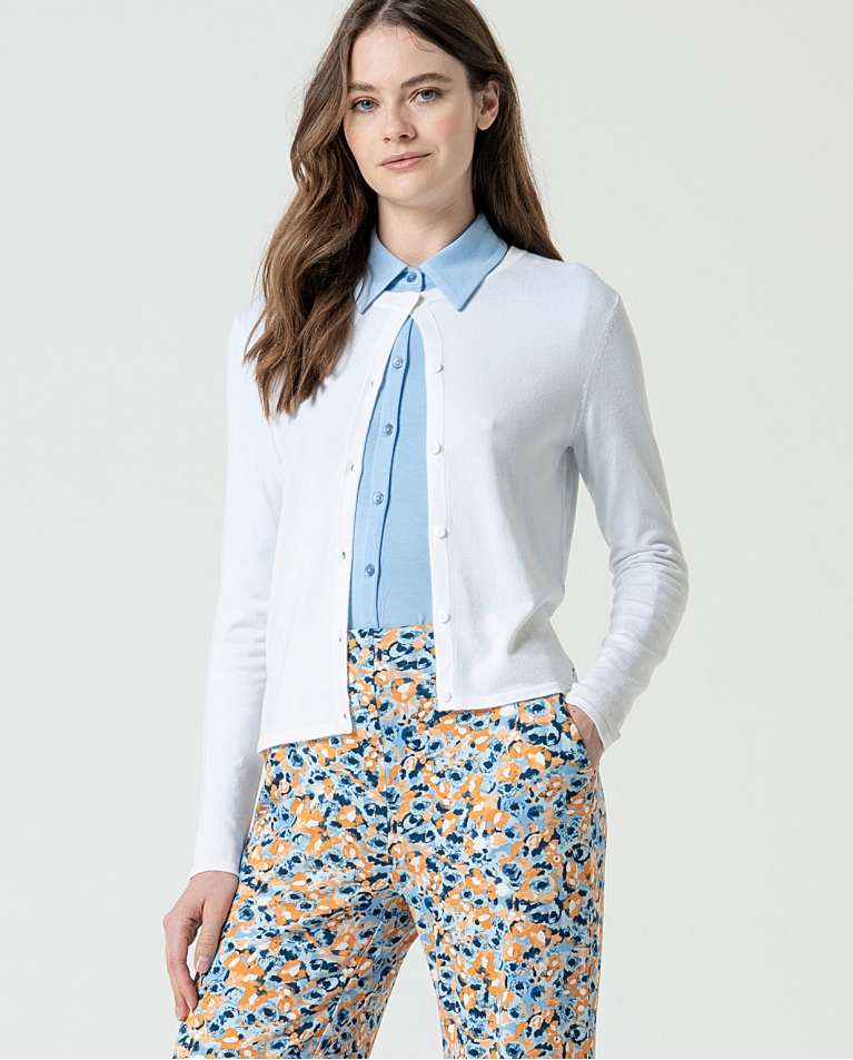 MU:Cardigan ajustado com gola redonda Pedra
