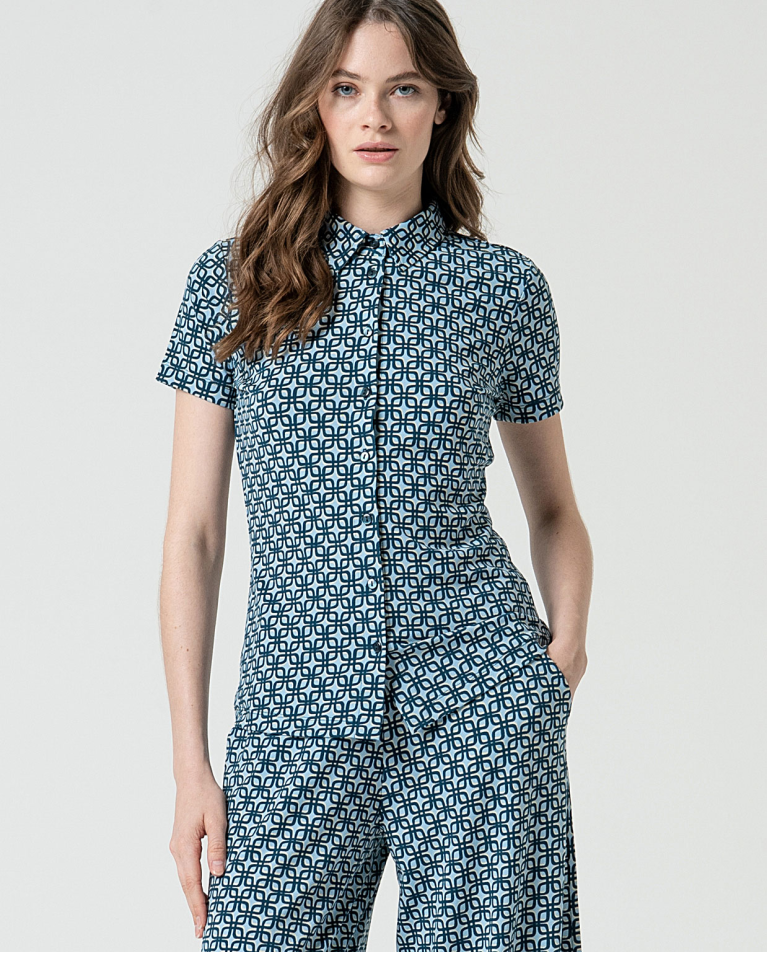 MU:Camisa de manga curta Azul