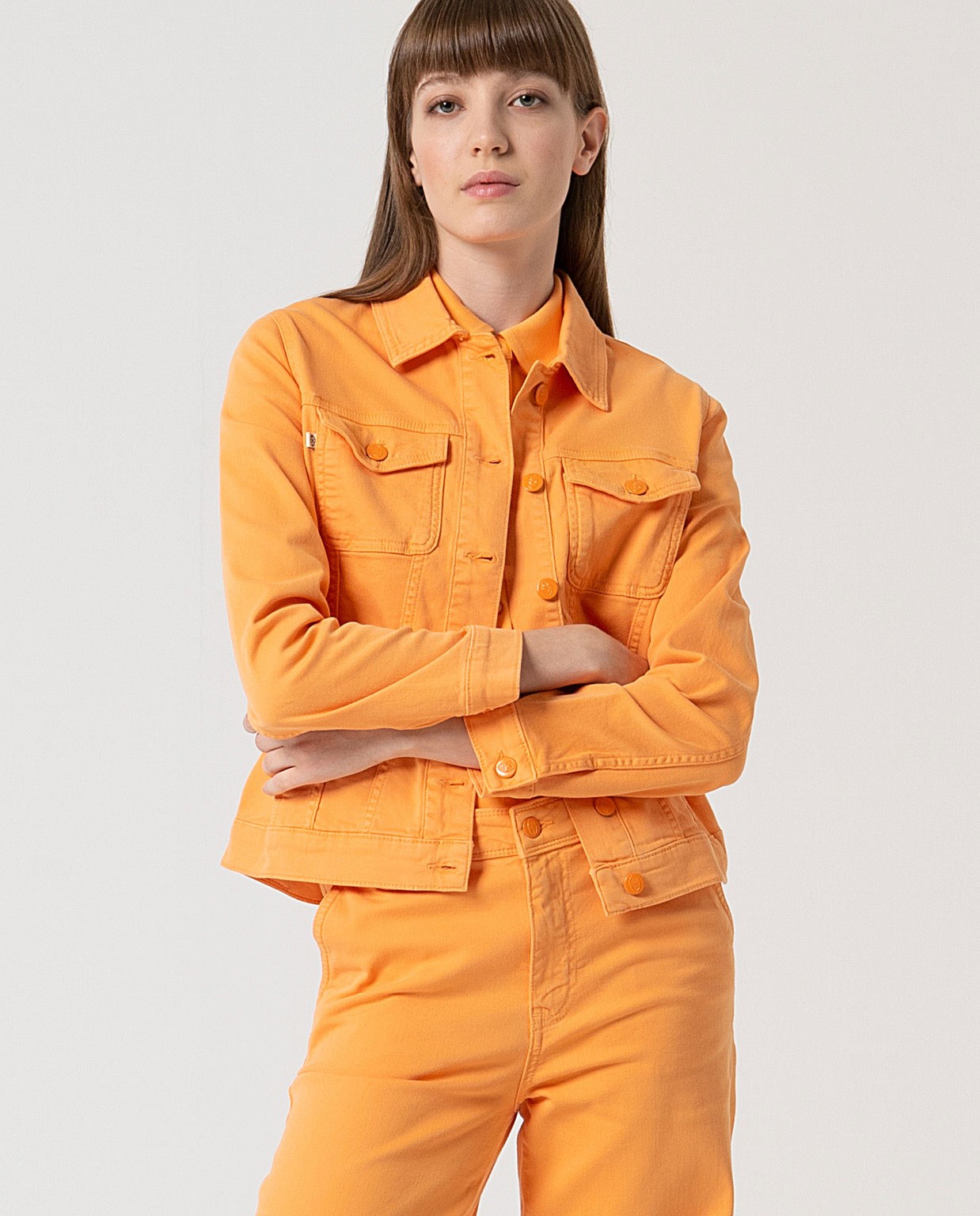 MU:Short denim-style jacket Tangerine