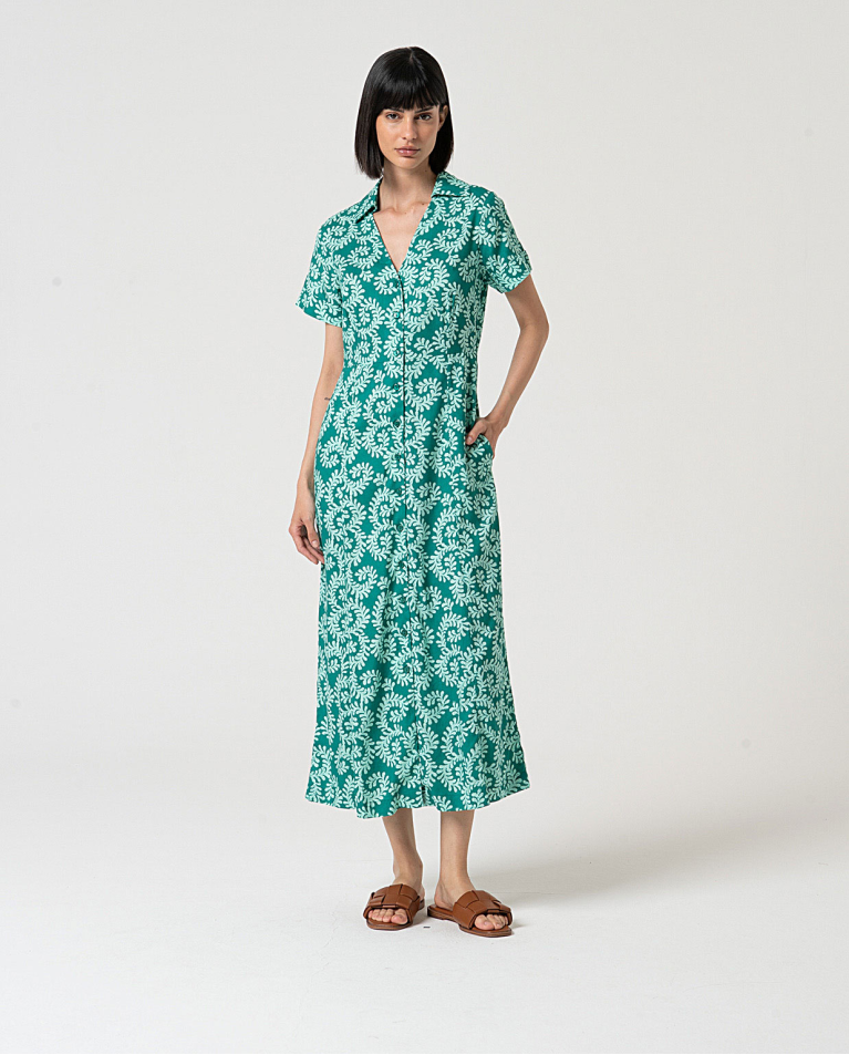 MU: Vestido camisero manga corta Verde Agua